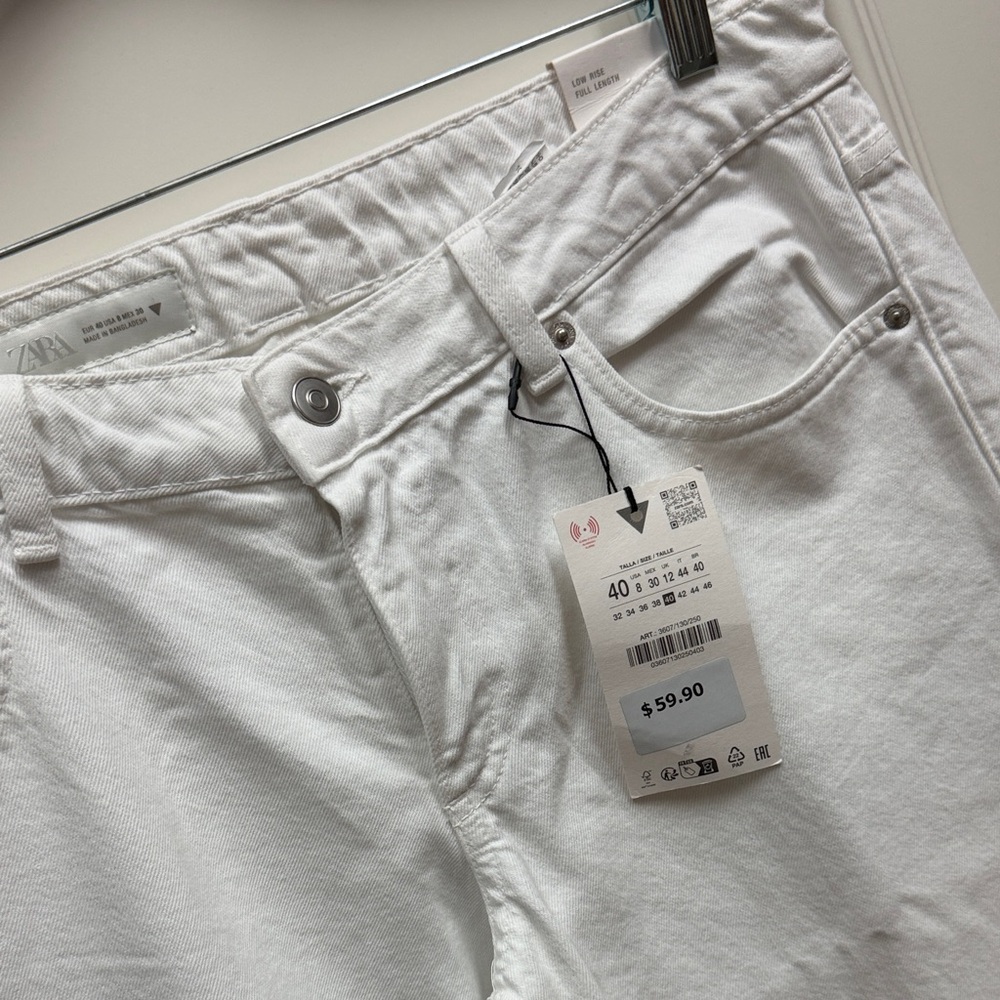 Zara low rise White Wide Leg Jeans pants summer full length 8 - Picture 5 of 8